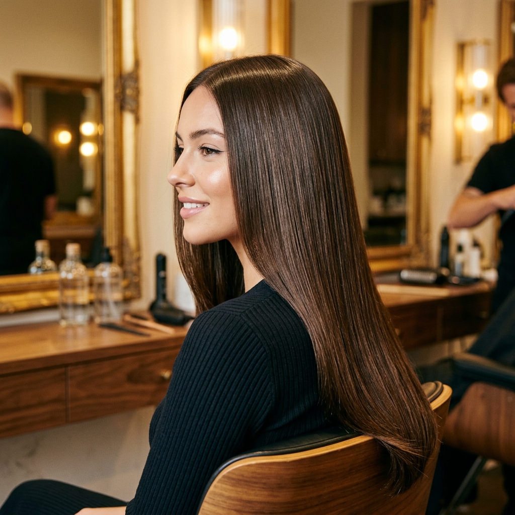 After keratin treatment — smooth, sleek hair